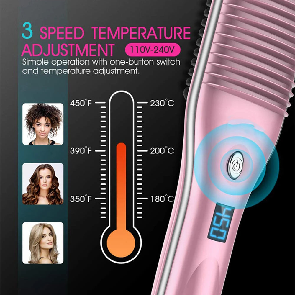 2 in 1 Hair Straightener Brush 30' Heats up Anti-scald Straight &Curler Dual-use 110-240V Straightening Splint inner Buckle Iron
