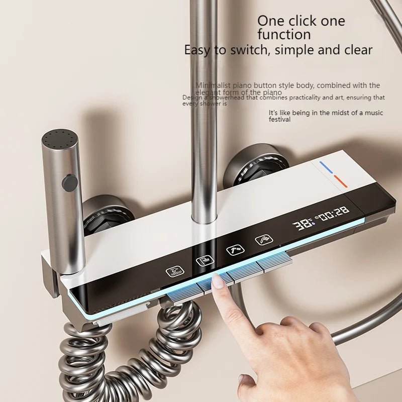 Smart Digital Display Bathroom Shower Set Piano Key Rainlfall Bath Showers System Set Apartment Bathtub Shower Faucet Full Set