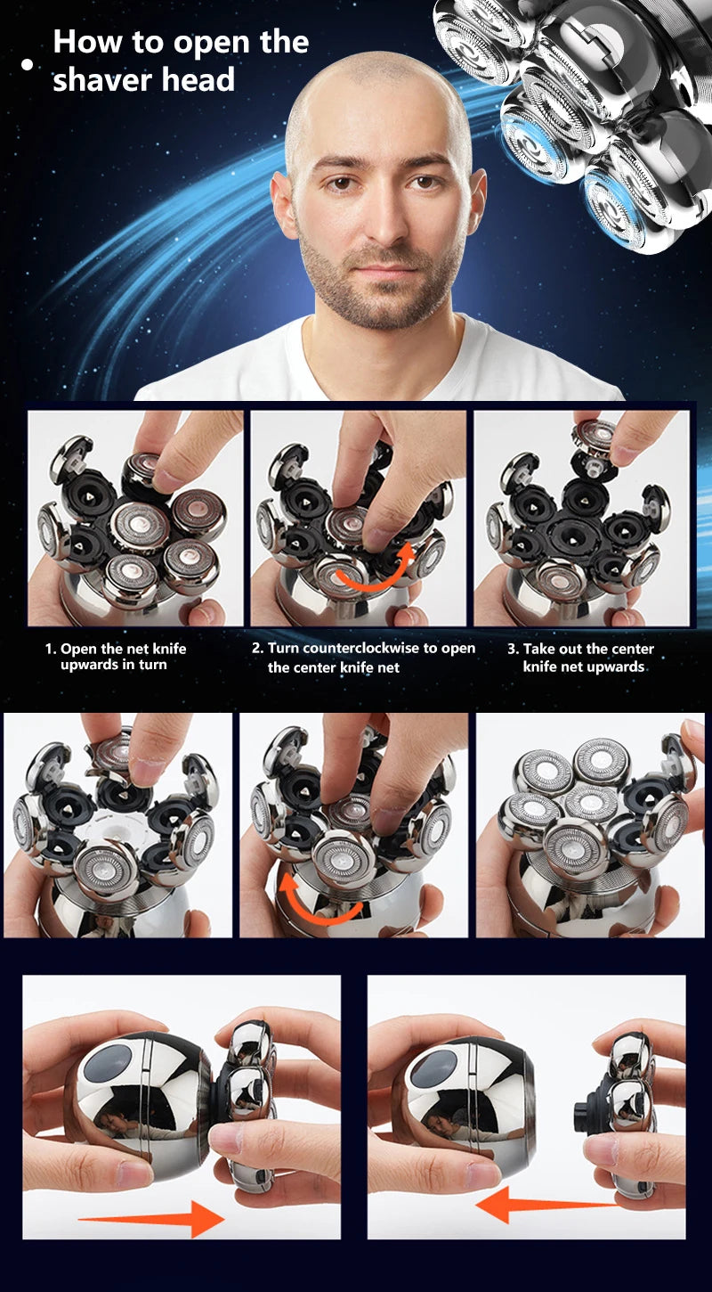 Electric Shaver 7D Floating Cutter Head Base Charging Portable Men Beard Trimmer Clipper Rechargeable Bald Head Electric Razor