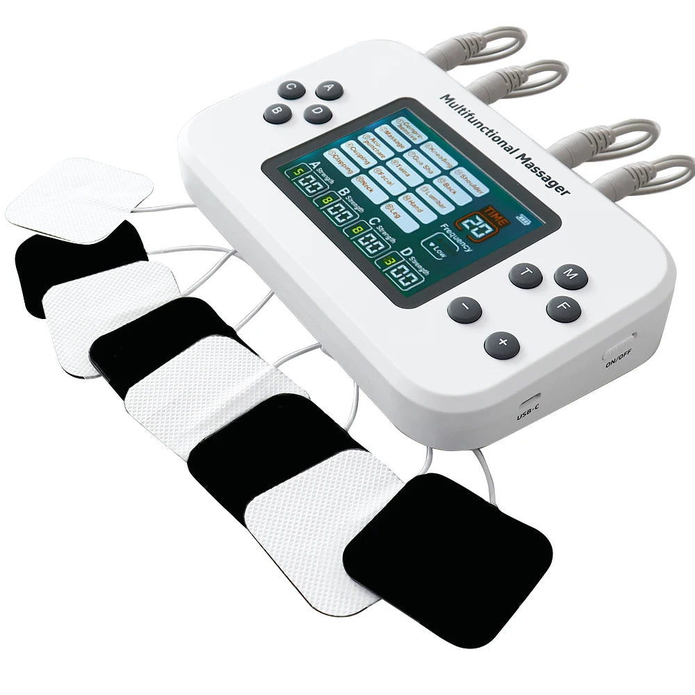 Electric 30 Levels Physiotherapy Machine 4 Output TENS Multifunctional Massager EMS Vibration Nerve Stimulator Relax 8pcs Pads