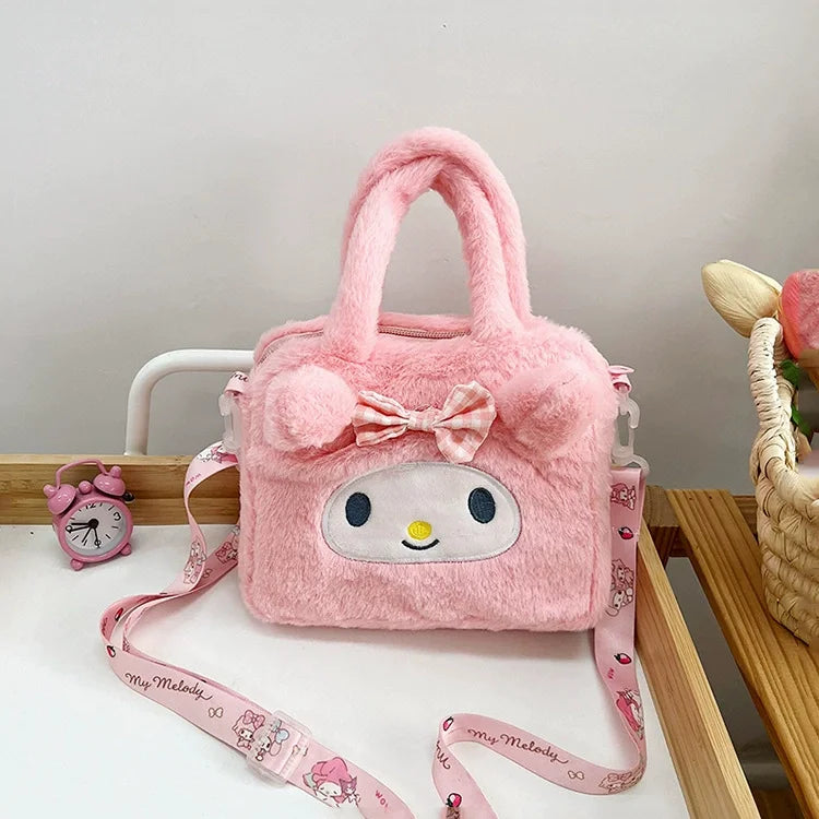 Sanrio Plush Bag Kawaii Kuromi Cinnamoroll Melody Cartoon Anime Handbag Crossbody Cosmetic Travel Storage Bags Women Girls Gifts