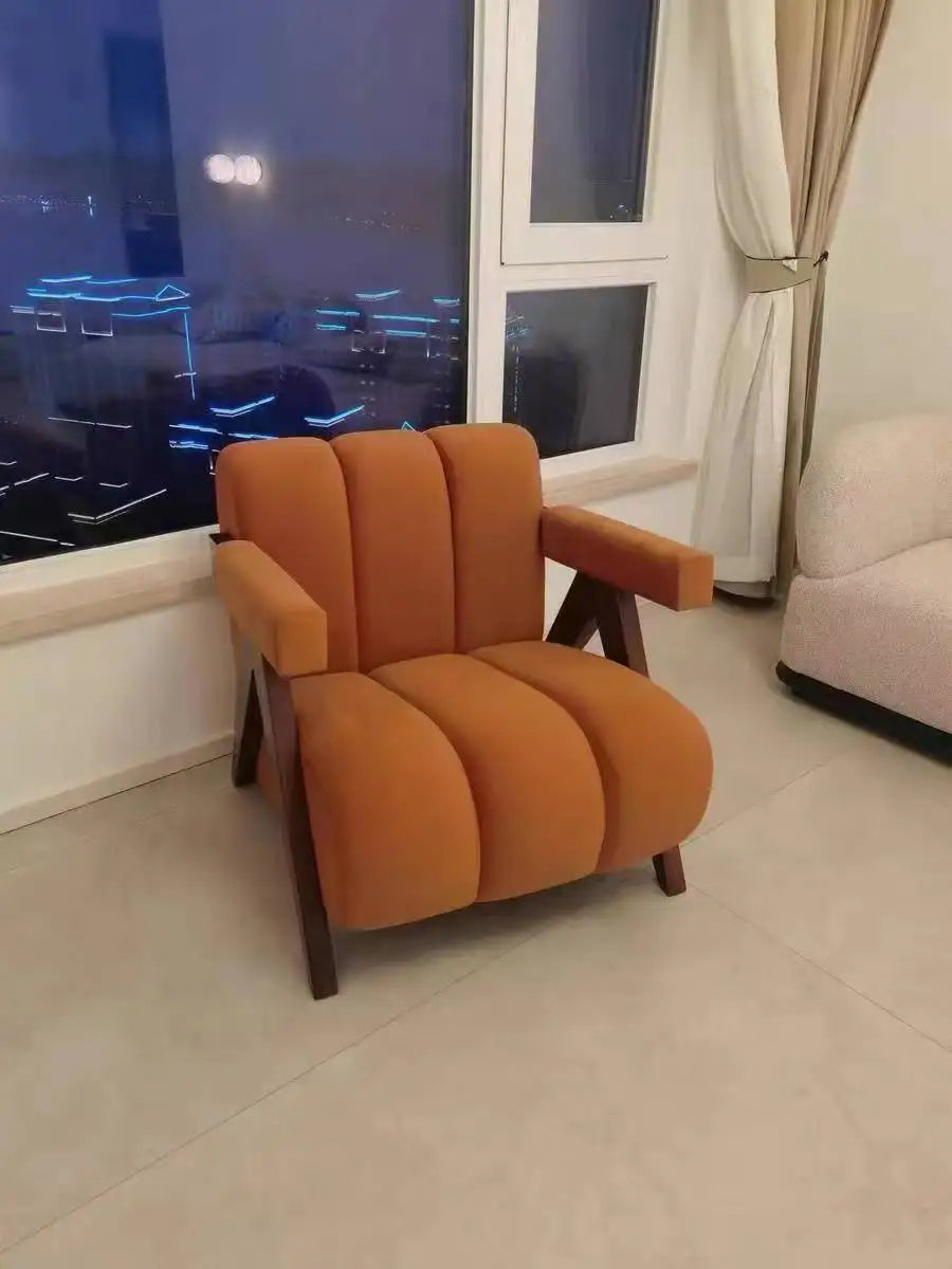 Home Balcony Nordic Wood Living Room Chairs Modern Living Room Sofas Single Leisure Back Armchair Fabric Sofa Chair Furniture