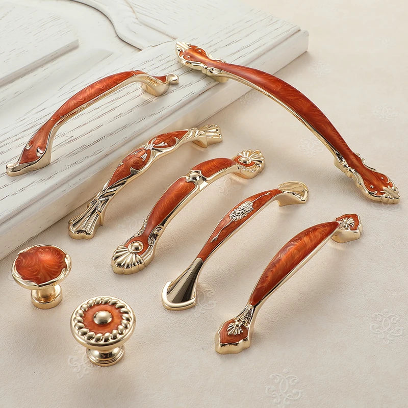 YM Red Amber Cabinet Handles Drawer Knobs for Kitchen Dressers Closets Wardrobe - Furniture Storage Door Pulls