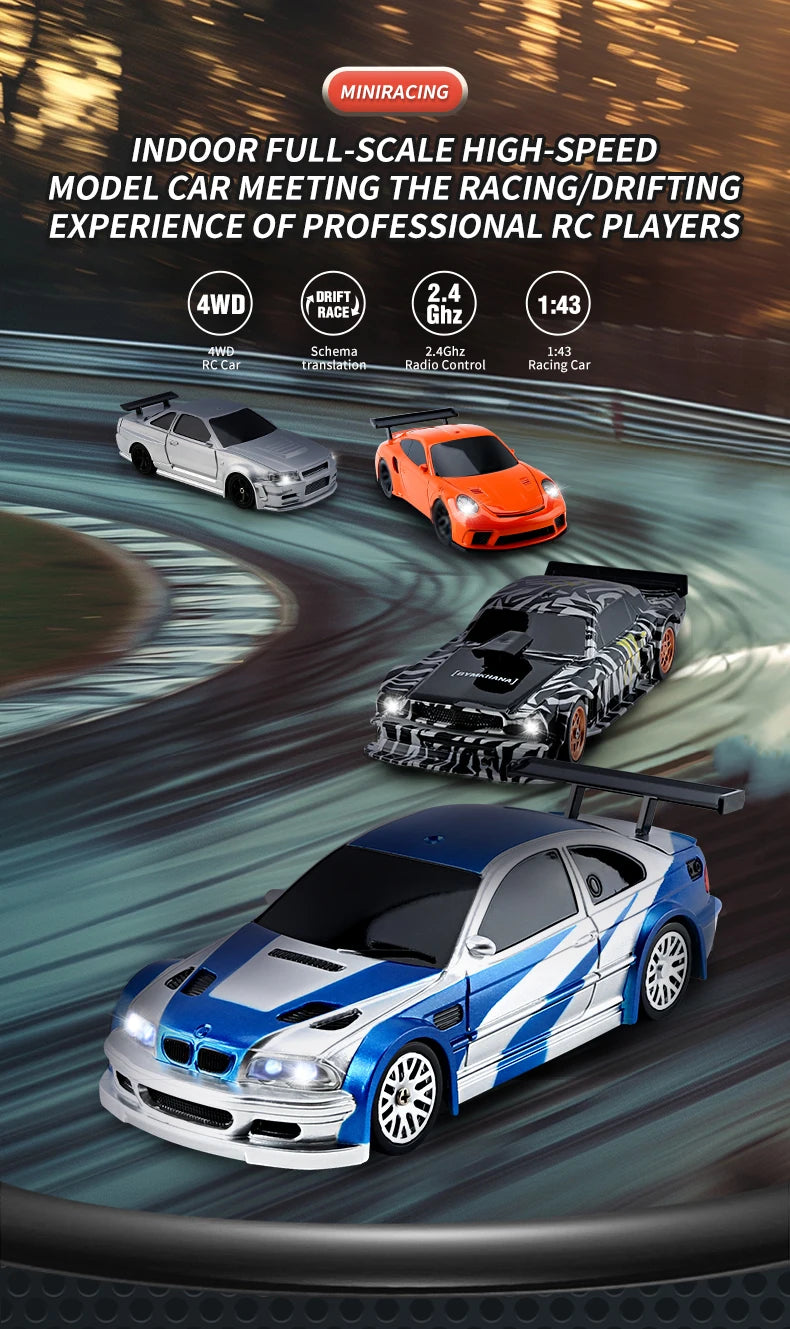Upgraded Gyro 1/43 RC Drifting Car Racing RTR 4WD High Speed Radio Control Model 2.4G Drift Race Vehicle Mini Gifts