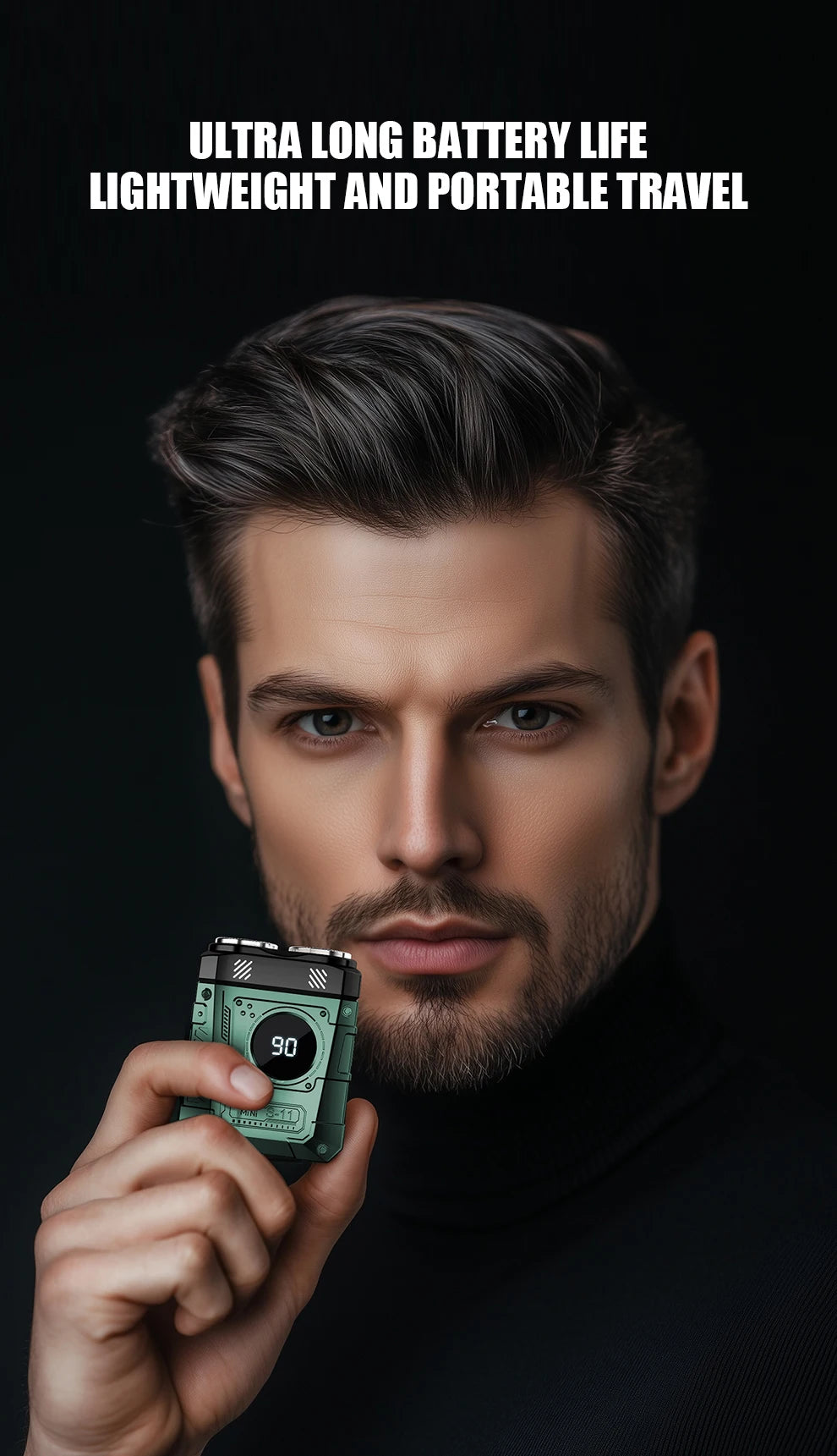 Magnetic Double Blade Electric Shaver for Men Mecha Punk Style Rechargeable LCD Portable Beard Trimmer Face Beard Razor Knife