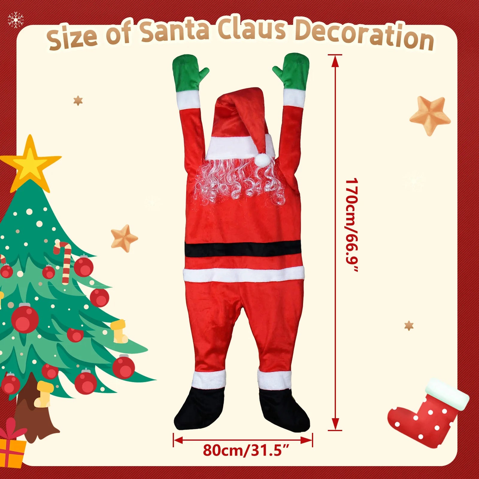 1.7M Shining Santa Claus Wall Climbing Christmas Velvet Santa Claus Hanging Window Hanger Decor WallDoor Xmas Outdoor Chimney De