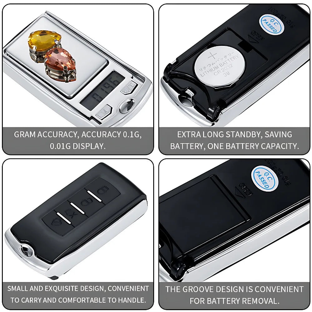 1Pc 200g 0.01g Precision Portable Car Key Shape Mini Digital Pocket Electronic Gram Scale with LCD Display and Batteries