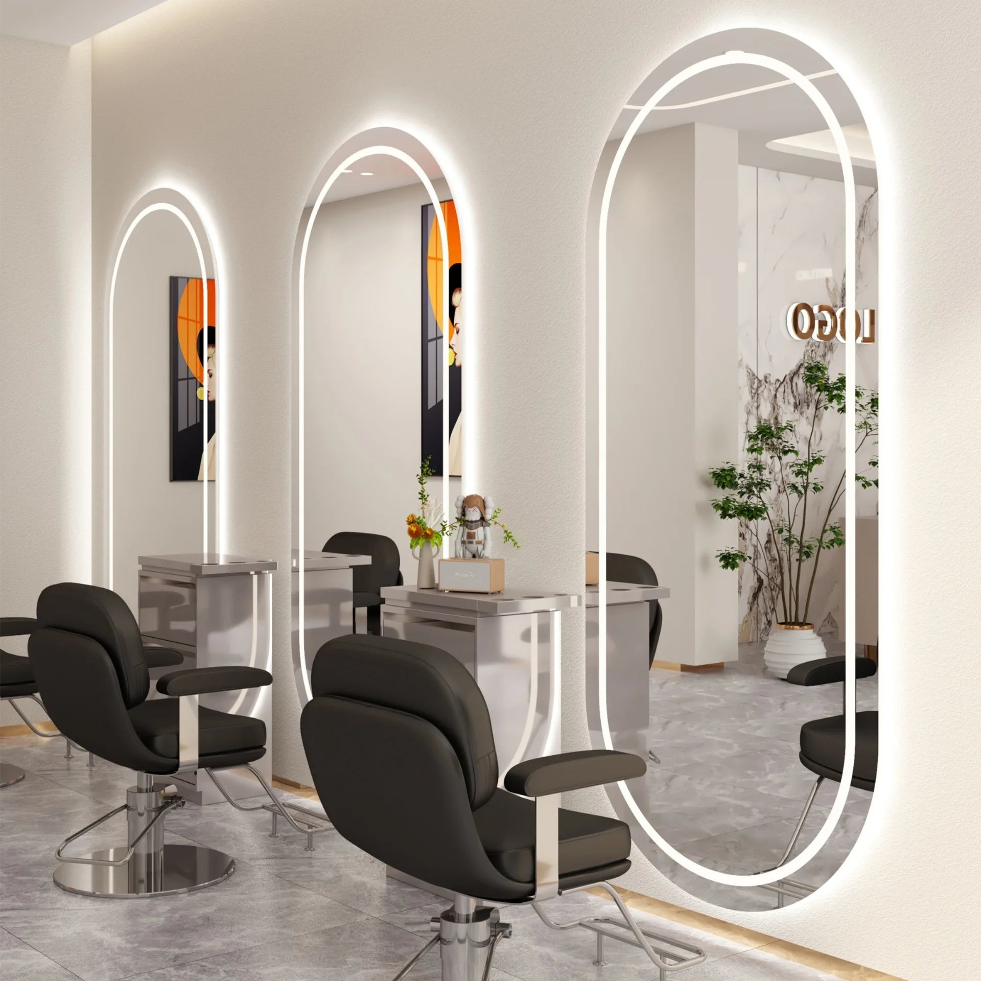 Wall-mounted simple hairdresser floor mirror LED perm and dyeing mirror table touch