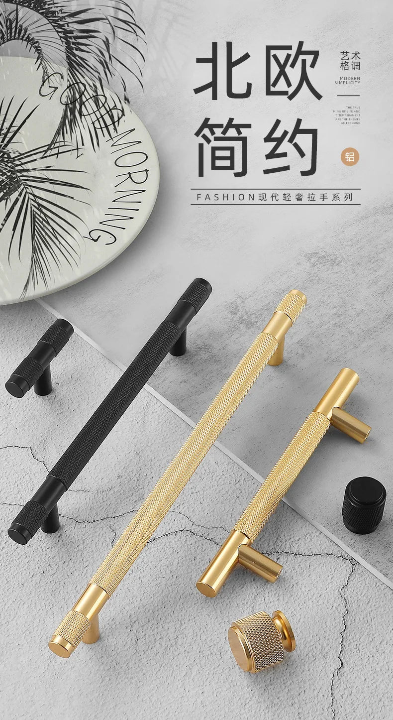 Black Gold Knurled Kitchen Cupboard Cabinet Storage Handles Closet T Bar Wardrobe Door Pulls Door Knobs Home Furniture Handles