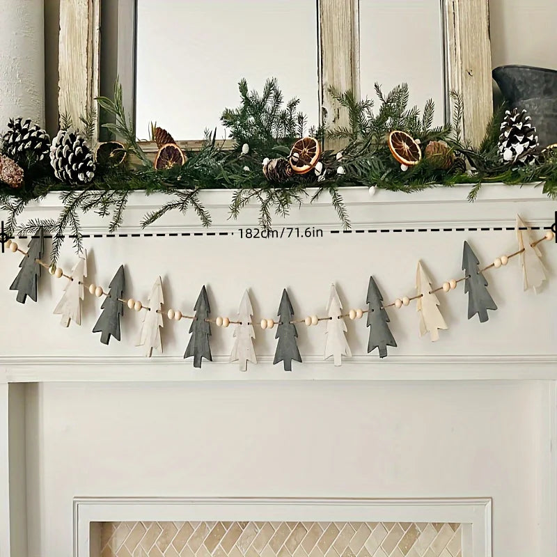 1Set Trees And Wooden Beads Perfect Combination Of Garland Winter Christmas Decoration Fireplace Decoration Wooden Garland