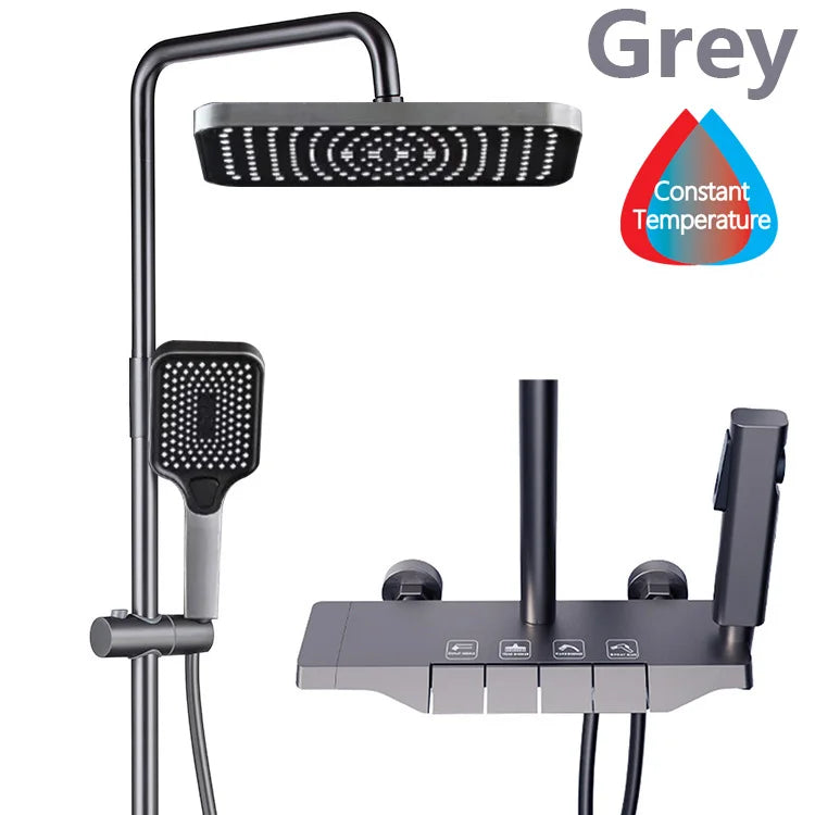 Black Digital Shower Set Bathroom Rainfall Brass Wall Mounted 4Way Shower Faucet Bathtub Thermostat Rain Mixer Tap Shower System