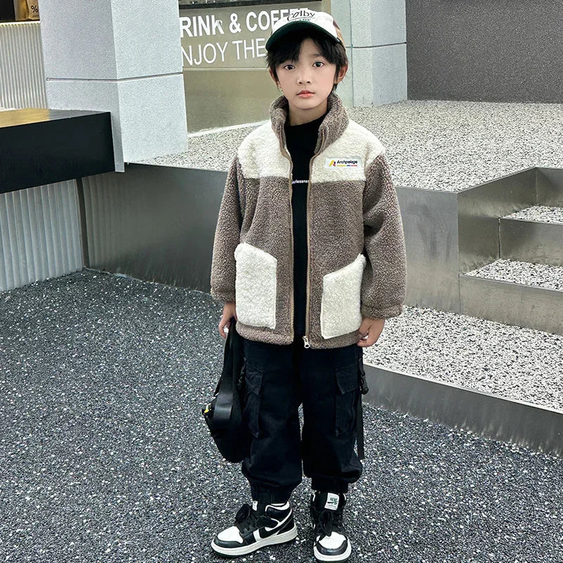 LambWool Warm Jackets For Girls Children Autumn Winter Outerwear Kids Plus Velvet Coats New Teenager Fashion Padded Clothing