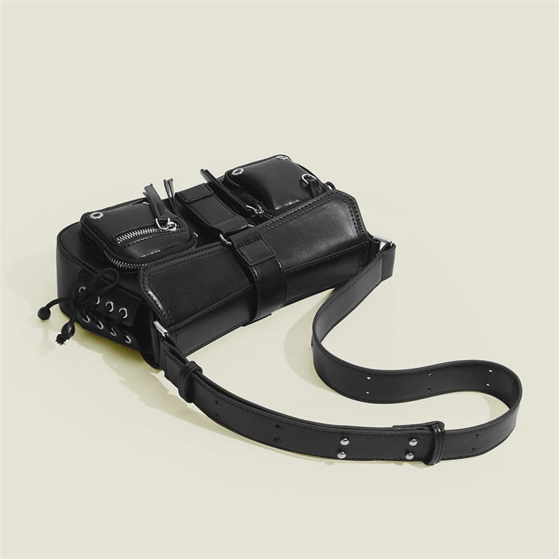 Goth Punk Cool Women's Underarm Bag Hot Girls Shoulder Bags Fashion Design PU Leather Female Handbags Tote Purse with Zipper