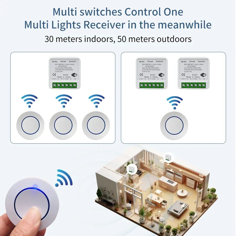 Tuya WiFi Smart Switch 16A RF 433Mhz Wireless Remote Control Push Button Switch Voice Control With Alexa Google Assistant Alice