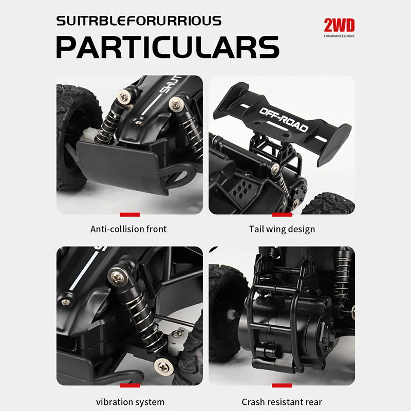 ZWN 1:16 2.4Gh Model RC Car With LED Lights 2WD Off-road Remote Control Climbing Vehicle Outdoor Cars Toys for Boys Girls Gifts