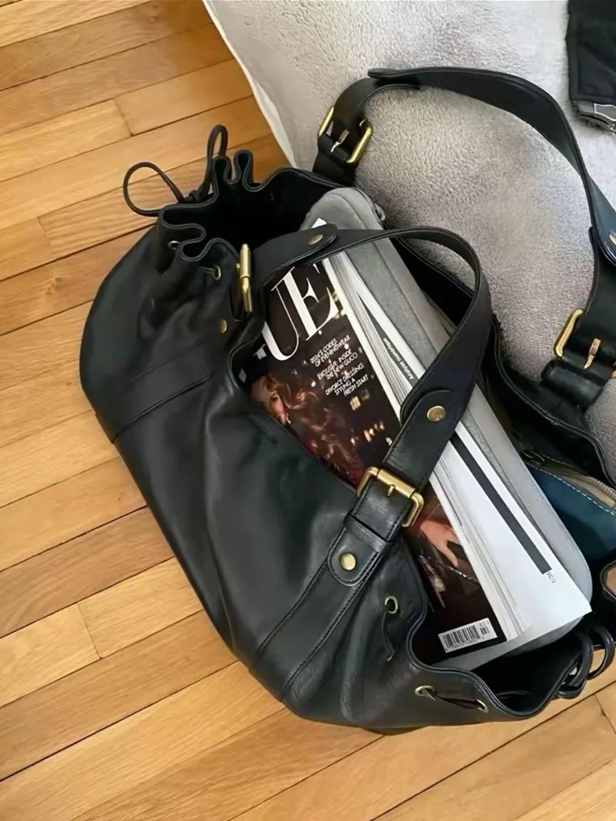 Fashion Large Capacity Boston Bag Designer Women Handbags Luxury Soft Crumpled Pu Leather Shoulder Crossbody Bags Commuter Bag