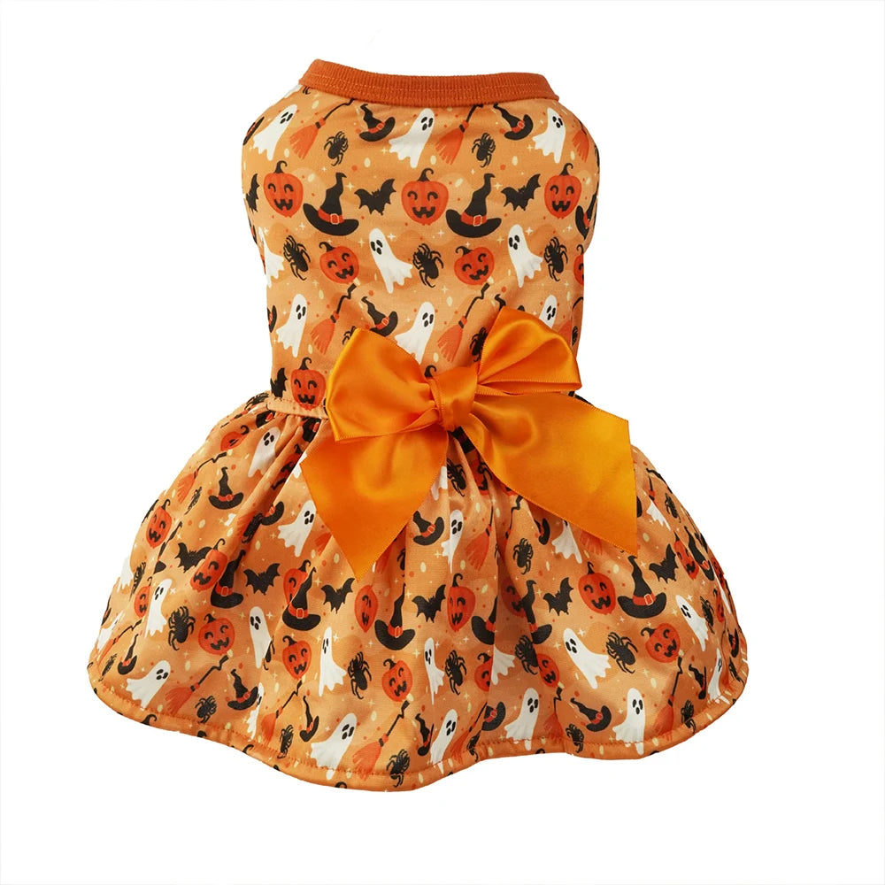 Pet Pumpkin Bat Print Dress Dog Costume Apparel Halloween Dog Clothes Festival Cosplay Puppy Clothes Funny Pumpkin Spider Hats