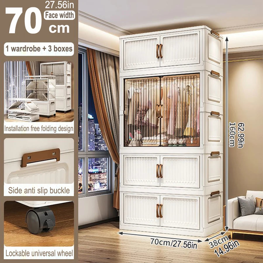 70/80cm Length Multifunction Folding Locker Large Capacity Dustproof Wardrobe Sundries Cabinet Closet Organizer