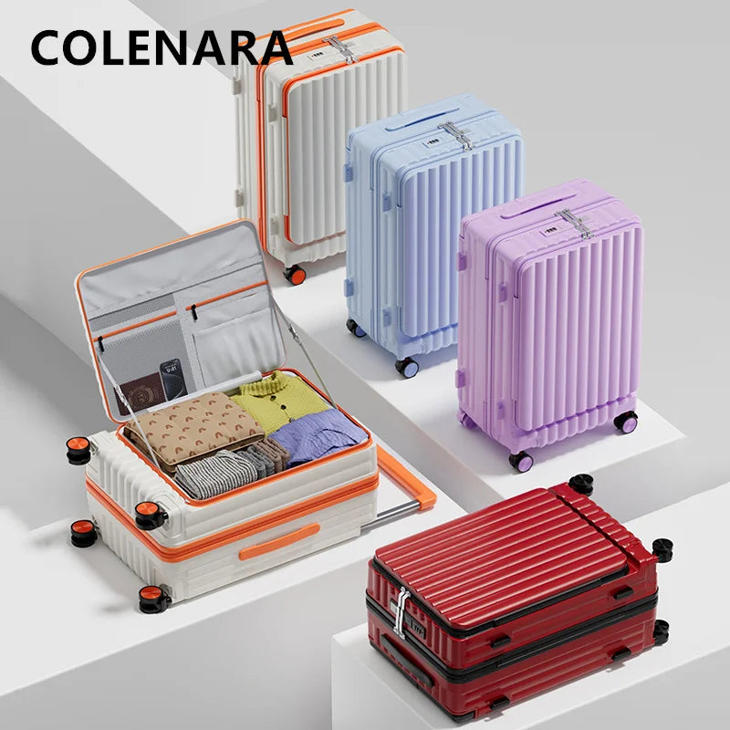 COLENARA Side Opening Suitcase 20"24"26 Inch Women's Boarding Box Men's Large Capacity Cart Case Cart Style Travel Luggage