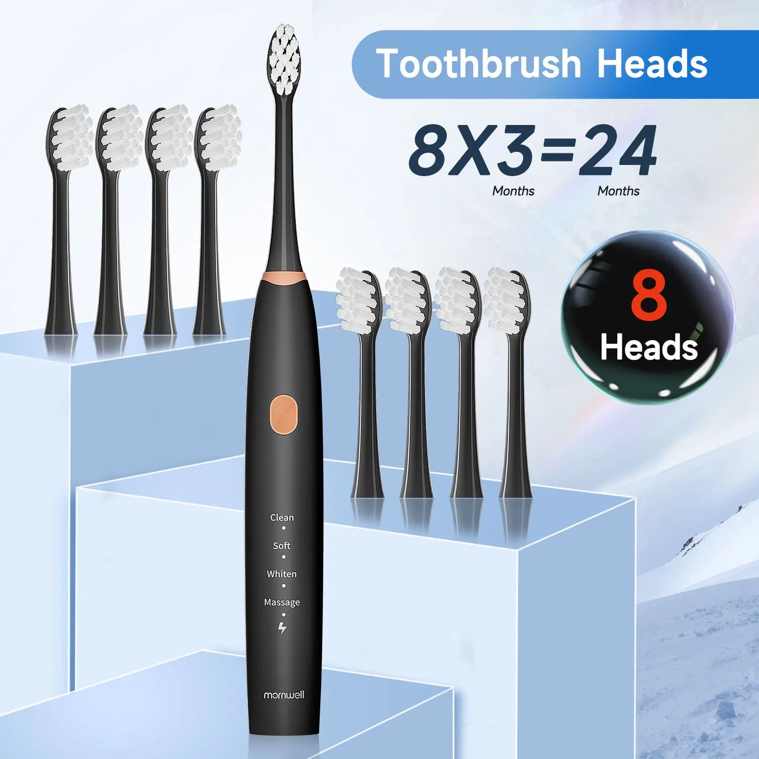 Electric Toothbrush for Adults with 8 Brush Heads , 4 Modes Deep Clean Electric Toothbrush with USB Cable and 2 Min Smart Timer
