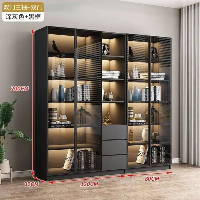 Modern Dust-Proof Bookcase with Glass Door Display Cabinet Modern Luxury Customized Home Living Room Integrated Bookshelf