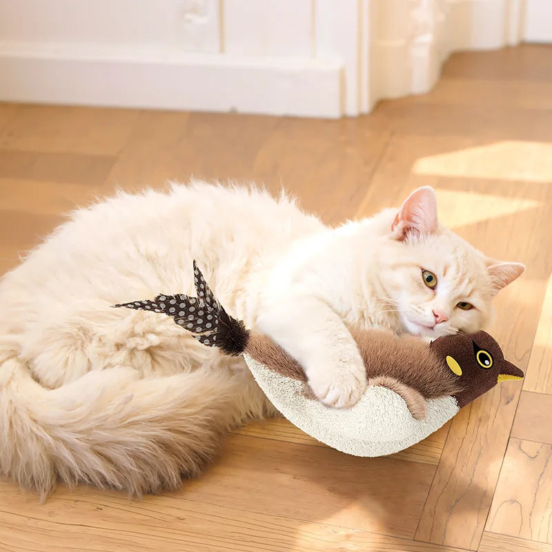 Cat Chew Plush Toy Electric Bird Feather Interactive Squeaky Kitten Toy Bite Resistant Rechargeable Automatic Teaser Cat Toy