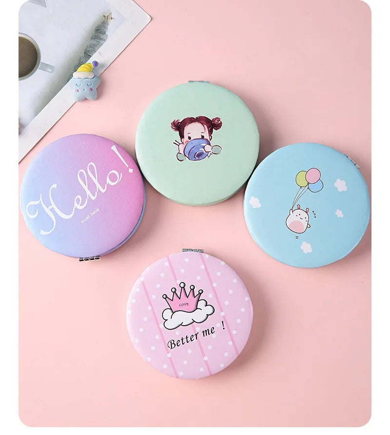 Circular Makeup Mirror Portable Portable Student Pocket Folding Mirror Beauty Makeup Makeup Princess Circular Mirror
