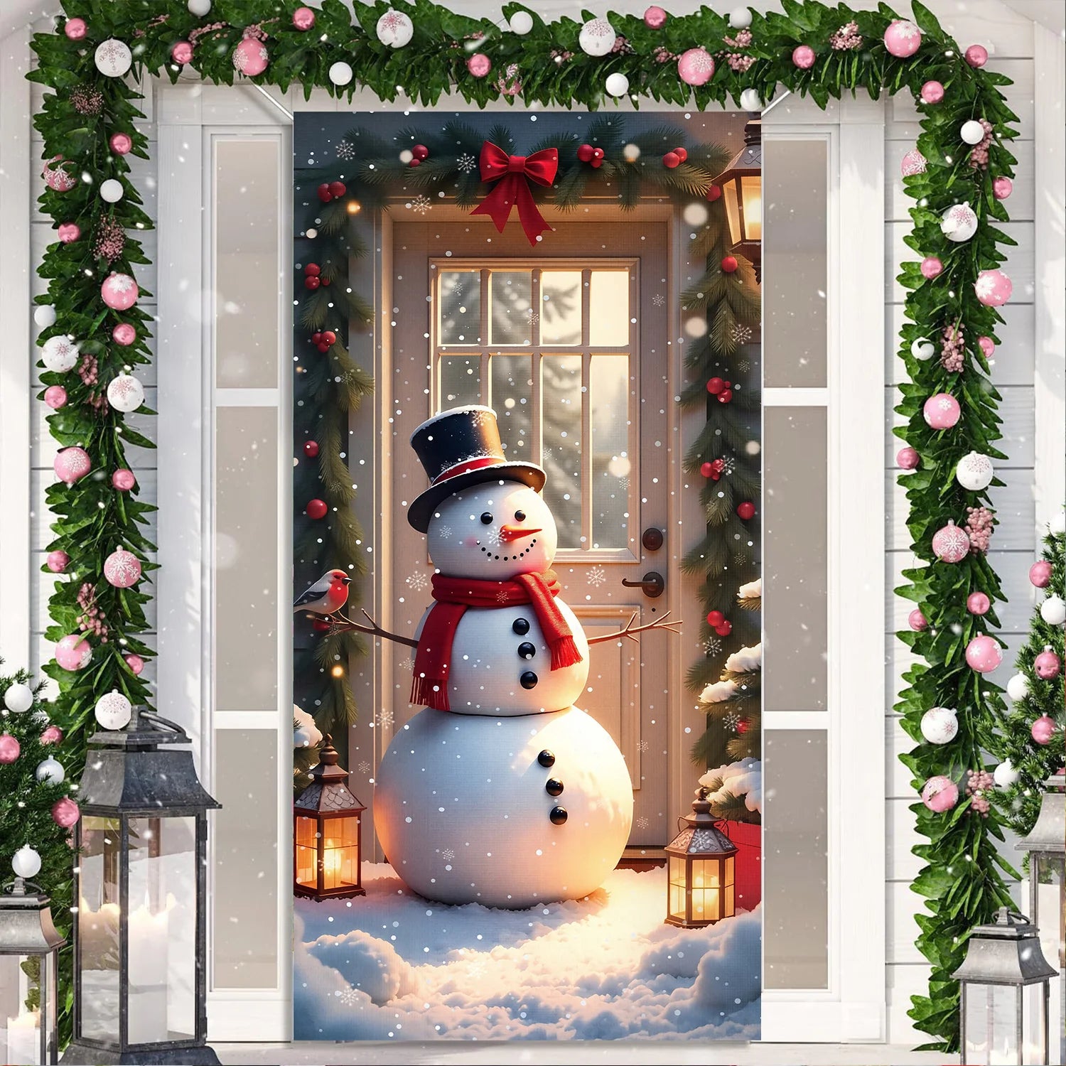 1pcs 2D Christmas Theme Door Cover Banner 2026 New Year Living room Decor Xmas Navidad Santa Snowman animals decor Favor Gift