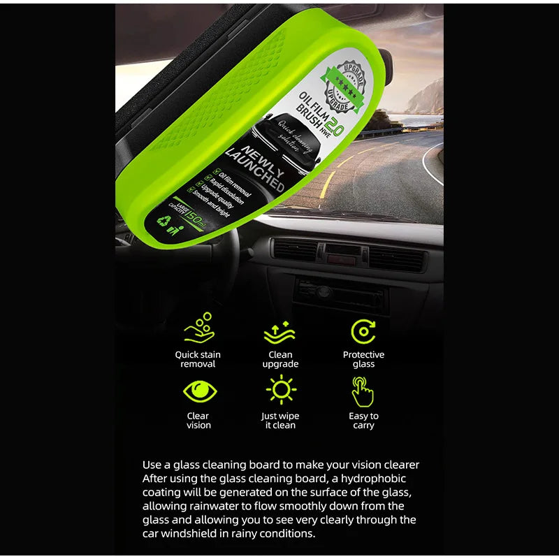 Car Glass Oil Film Remover Automotive Car Glass Sponge Cleaning Brush Front Inside Windshield Glass Oil Film Cleaning Agent