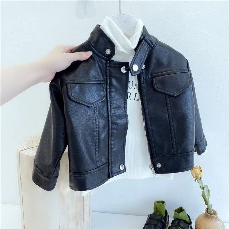 Boys Handsome Leather Jackets Kids 2-8 Years New Classics Spring Autumn Coats Baby Children Pu Outerwear Kids Zipper Fly Clothes