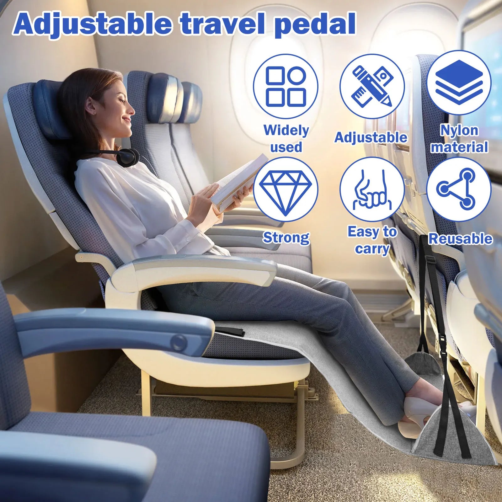 Airplane Foot Hammock Nylon Travel Foot Rest With Adjustable Strap Upgraded Comfortable Airplane Foot Sling for Travel Office