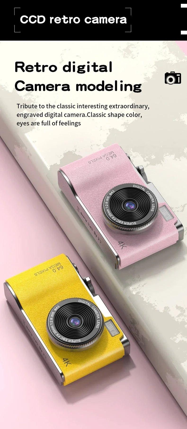 Digital Camera 4K HD Kid Camera 48MP Autofocus Vlogging Camera 2.4 Inch Retro Fashion Portable Video Camcorder for Beginners