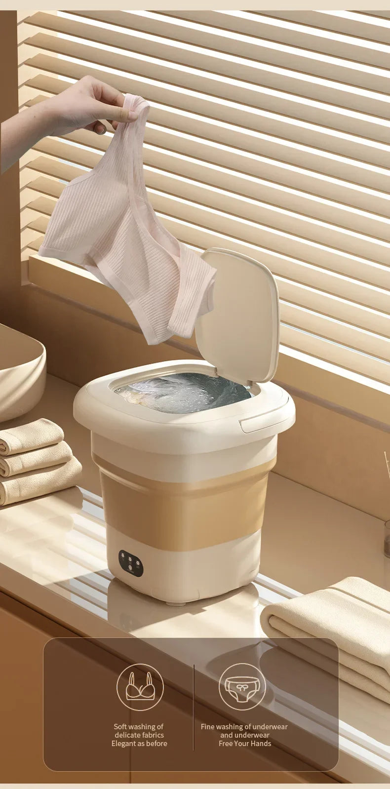 Folding Portable Washing Machine Big Capacity with Clothes Spin Dryer Bucket Travel Socks Underwear Panties Washing Machine