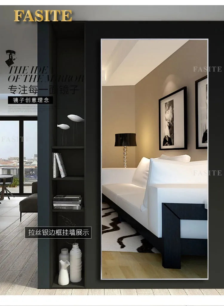 Full body floor full-length mirror clear narrow frame wall hanging fitting mirror living room bedroom clothing store household