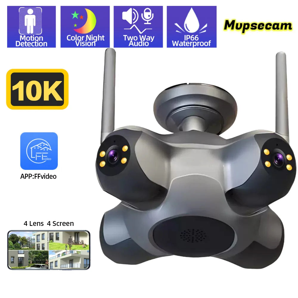4K Wifi PTZ Panoramic Security Camera Outdoor 5 Lens 5  Screens Color night vision CCTV Wireless CCTV Video Surveillance Camera