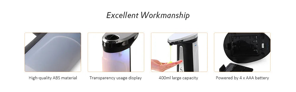 400ml Liquid Soap Dispensers Automatic ABS Intelligent Touchless Sensor Induction Hand Washer For Bathroom Kitchen Dispenser