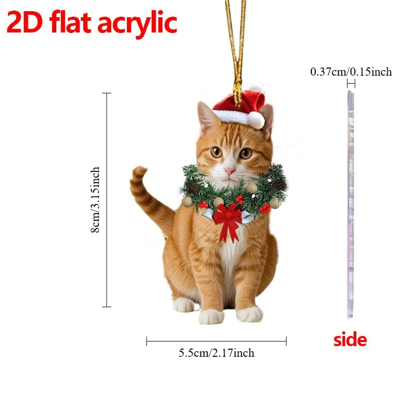 Christmas car home decoration  2D pendant Christmas cat ornaments with different cat acrylic decorations for Christmas garlands