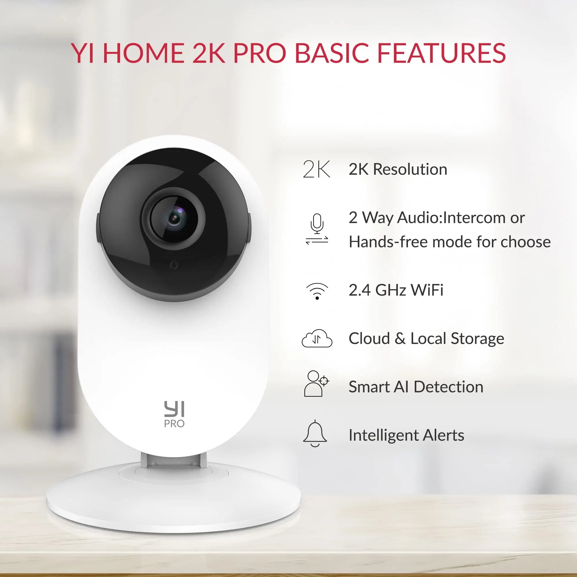 YI 2pcs Pro Camera Kit 2K 3MP, AI-Based Smart Home 2.4G Baby Cam Pet Video Record Surveillance Enhanced Night Vision