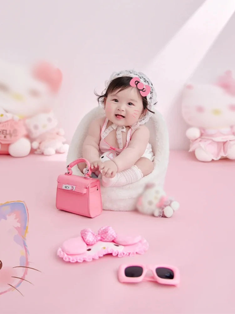 Cute Pink Cartoon Theme 3-4 Month Baby Photography Clothing Kit Kt Cat Doll Studio 100 Days Baby Girl Art Photo Props Accessory