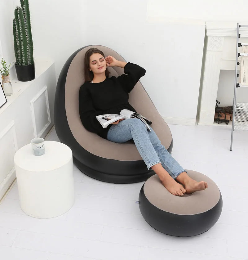 Inflatable Sofa With Foot Pad Lazy European and American Style Flocking Bed Outdoor Furniture Portable Single Sofa Couch Chair