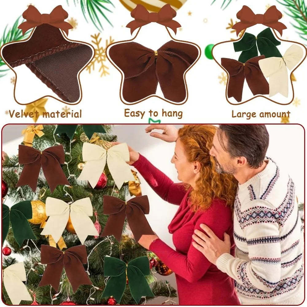 5PCS Christmas Velvet Bows 6 Inch Rustic Wreath Bows Vintage Xmas Ribbon Bow Holiday Ornaments  Christmas Tree Garland DIY Craft