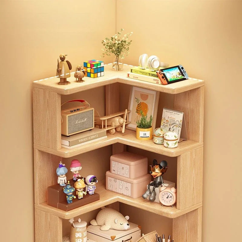 Solid Wood Corner Bookshelf Integrated Shelf Against The Wall Floor Narrow Cabinet Household Corner Storage Shelf Bookcase
