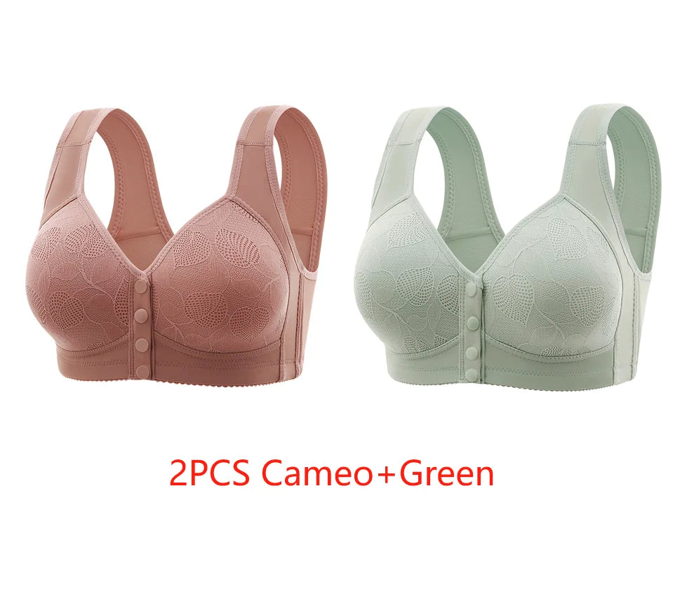 New Pregnant Women's Front Open Button Breastfeeding Bra Women's Large Steel Ring Free Bra Traceless Thin Comfortable Bra