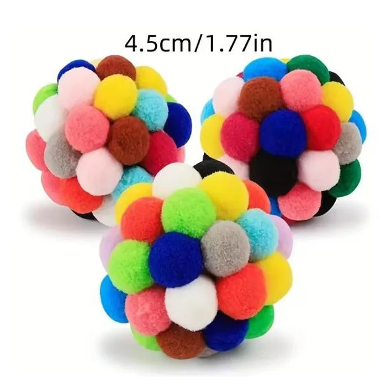 Cat Toys Pet Toy Cat Plush Ball Toys Pet Bouncy Bell Ball Toy Colorful Pompoms Pet Supplies Random Color