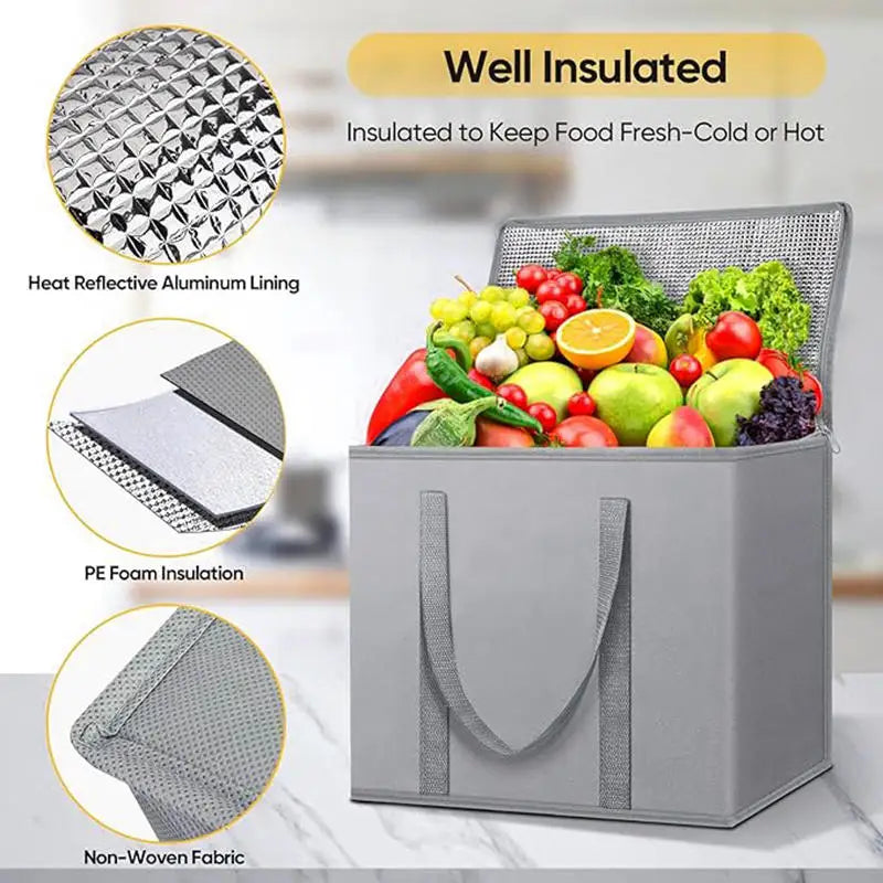 Insulated-Thermal Cooler Bag Insulation To Keep Cold Large Capacity Portable Lunch Bag Zip Picnic Camping Food Bag Grocery Bag