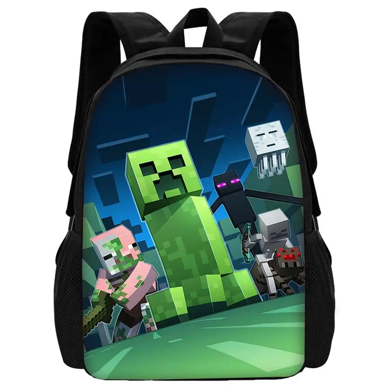Child School Backpack Game Mine World M-MINE-CRAFTES with Lunch Bags ,Pencil Bags ,School Bags for Boys Girls Best Gift