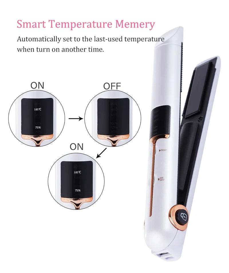 Portable Wireless Hair Straightener With Power Bank Function Rechargeable Hair Straightening Curling Flat Iron For Home Travel