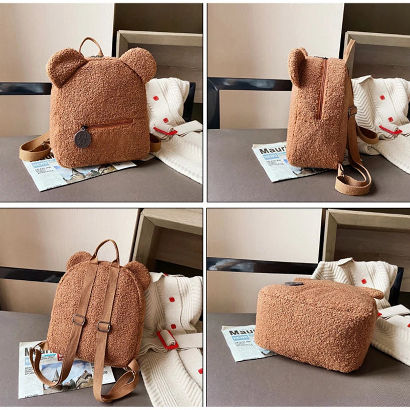 Cute Bear Ear Plush Backpack for Kids Adult Lamb Fleece Shoulder Bag High-capacity Korean Parent-Child Bags Boys Girls Backpacks