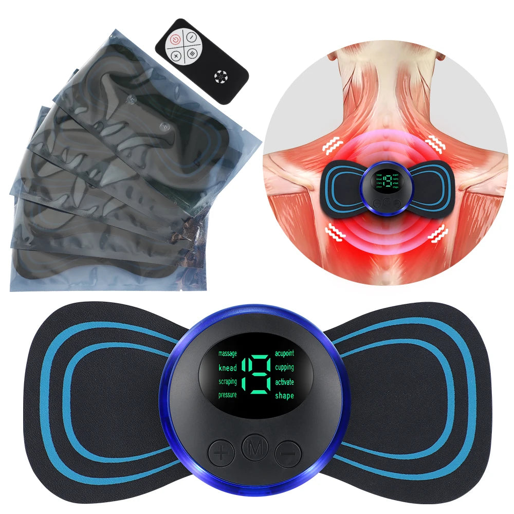 8 Modes Neck Massager Electric Back Shoulder Full Body Leg Massage Pad Remote Control Muscles Relax Fatigue Relief Patches Mini
