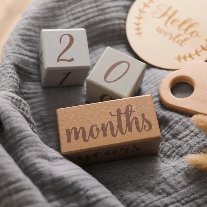 7pcs/set Wooden Baby Month Milestone Digit Record Card Newborn Birthday Gift Souvenir Baby Photo Photography Accessorie With Box